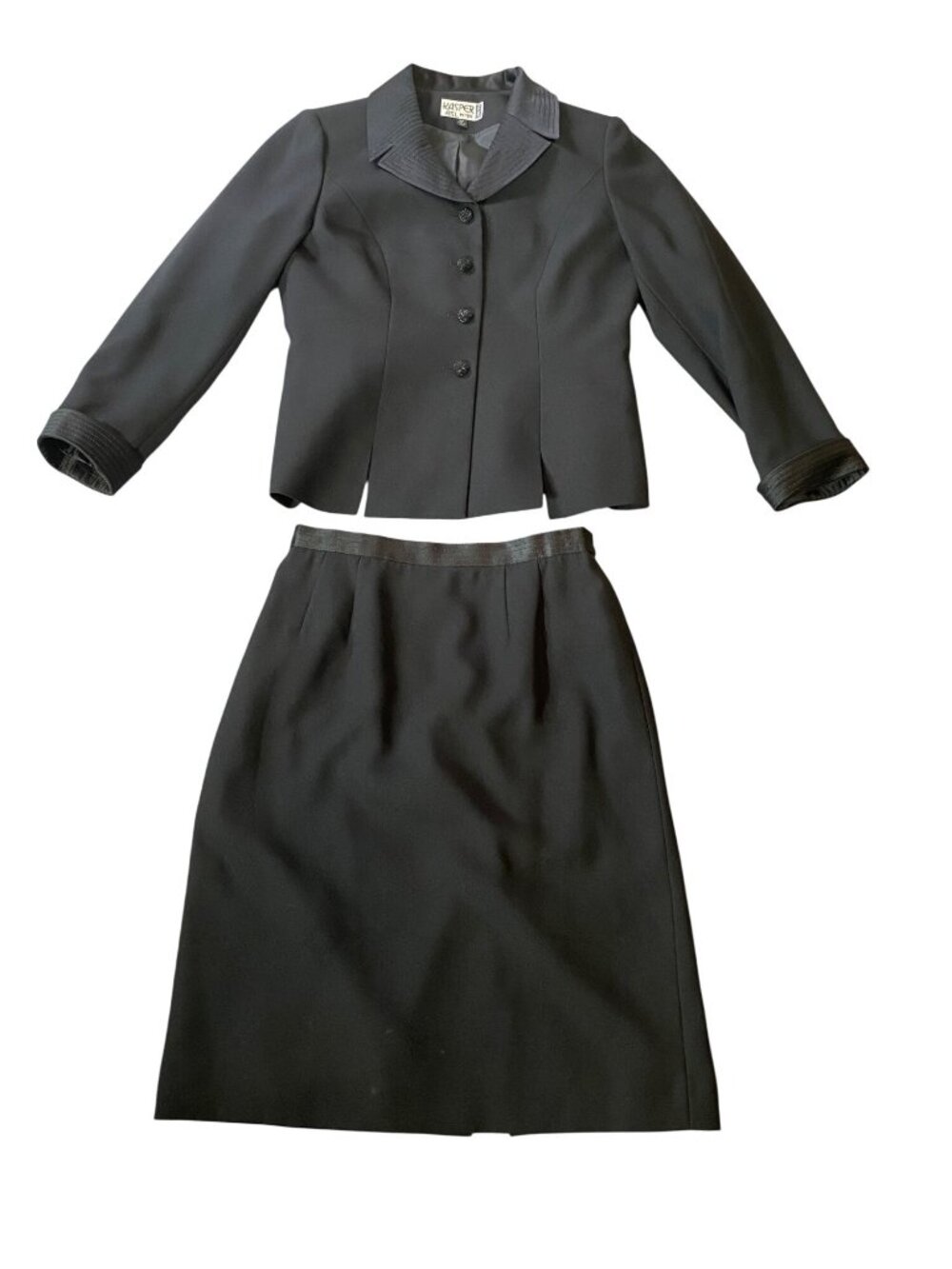 Kasper ASL Black 2-Piece Skirt Suit Button-Front Jacket Pleated Skirt 6 Petite